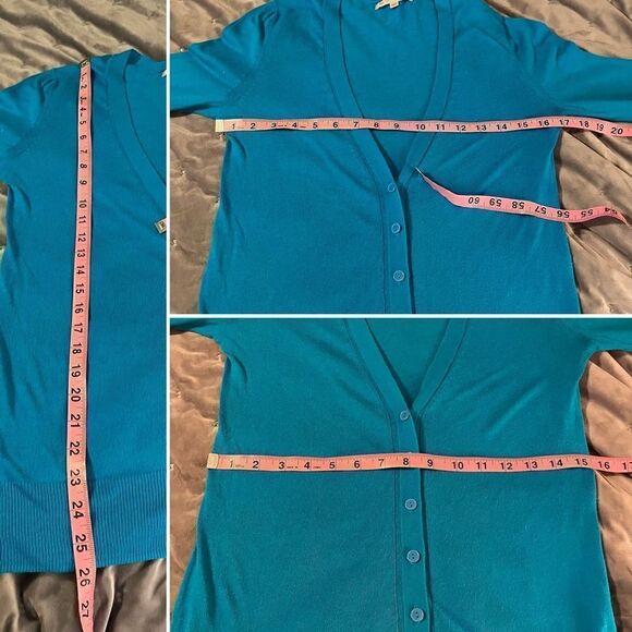 GAP Classic Longline Solid Color VNeck Cardigan Sweater Button Surf Pipe Blue XS - Picture 9 of 10